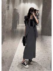 TB9507 - SET ÁO VEST, VÁY DÀI XÁM (KHÔNG KÈM ÁO TRONG)