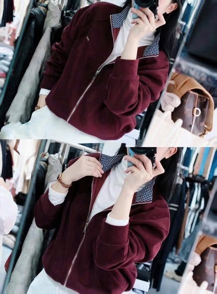 VGU2049 - ÁO KHOÁC PHỐI CỔ (ĐỎ ĐÔ)