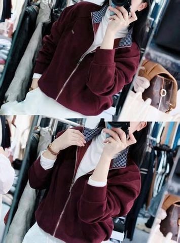 VGU2049 - ÁO KHOÁC PHỐI CỔ (ĐỎ ĐÔ)