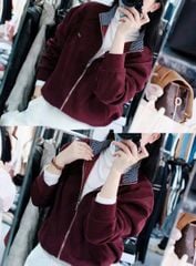 VGU2049 - ÁO KHOÁC PHỐI CỔ (ĐỎ ĐÔ)