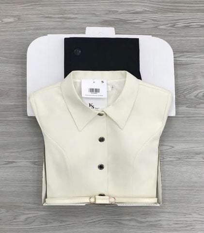 KS1606 - SET ÁO SƠMI PHỐI TÚI, QUẦN DÀI ĐEN (KÈM NỊT)