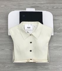 KS1606 - SET ÁO SƠMI PHỐI TÚI, QUẦN DÀI ĐEN (KÈM NỊT)