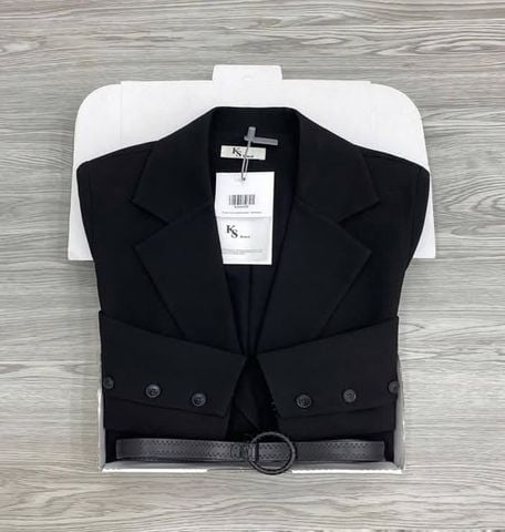 KS1633 - ÁO KHOÁC VEST DÁNG DÀI KÈM NỊT (ĐEN) - LẺ