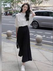 VGU2057 - SET ÁO SƠMI TRẮNG CÁNH DƠI, VÁY DÀI ĐEN