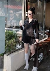 VGU2002 - SET ÁO KHOÁC PHỐI, QUẦN SHORT W (ĐEN)