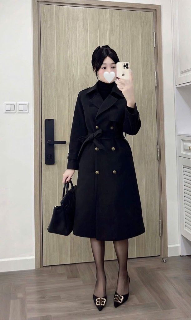 KS1610 - ÁO MĂNG TÔ FORM VEST - KÈM DÂY (ĐEN)