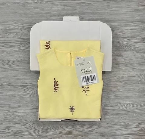 SKY9710 - ĐẦM LINEN SÁT NÁCH THÊU LÁ (VÀNG)