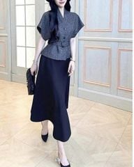 KS1632 - SET ÁO DẠ CAO CẤP, VÁY DÀI ĐEN (KÈM NỊT)
