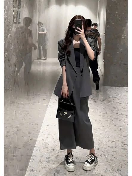 TB9507 - SET ÁO VEST, VÁY DÀI XÁM (KHÔNG KÈM ÁO TRONG)