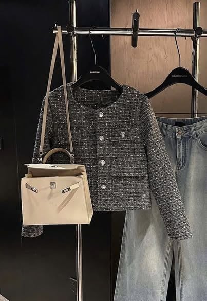 KS1656 - ÁO KHOÁC DẠ TWEED (XÁM MUỐI TIÊU) - LẺ