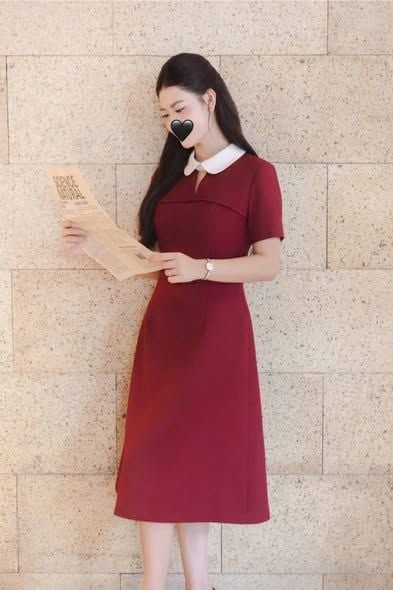 SKY9795 - ĐẦM NGẮN ĐỎ PHỐI CỔ BẦU TRẮNG
