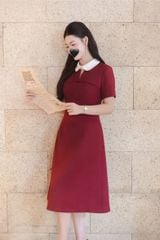 SKY9795 - ĐẦM NGẮN ĐỎ PHỐI CỔ BẦU TRẮNG