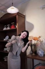 KS1642 - SET VEST FORM NGẮN NÚT BỌC (MÀU DA)