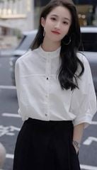 VGU2057 - SET ÁO SƠMI TRẮNG CÁNH DƠI, VÁY DÀI ĐEN