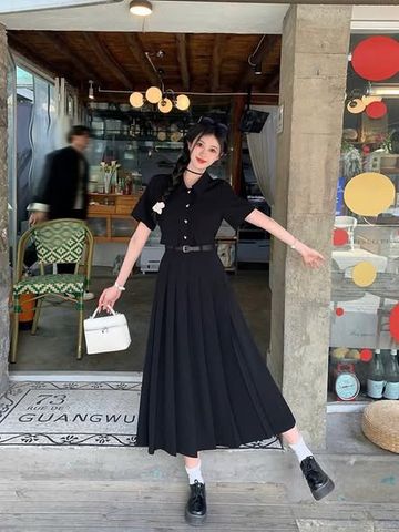 VGU2065 - ĐẦM SƠMI NÚT TIM TÙNG LY ĐEN (KÈM NỊT)