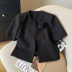 TB9787 - ÁO KHOÁC LỬNG KÈM TAG HOA NHỎ - MÀU ĐEN