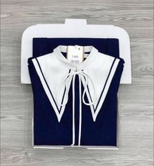 KS1687 - ĐẦM DÀI XANH ĐEN PHỐI CỔ NHỌN TRẮNG