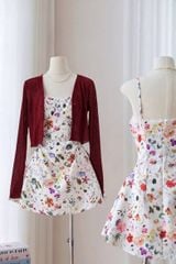 KS1676 - ĐẦM 2 DÂY HOA, KÈM ÁO KHOÁC ĐỎ