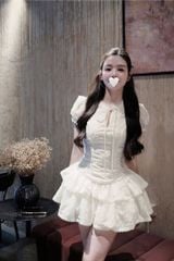 KS1673 - ĐẦM TẦNG THÊU HOA (KEM)