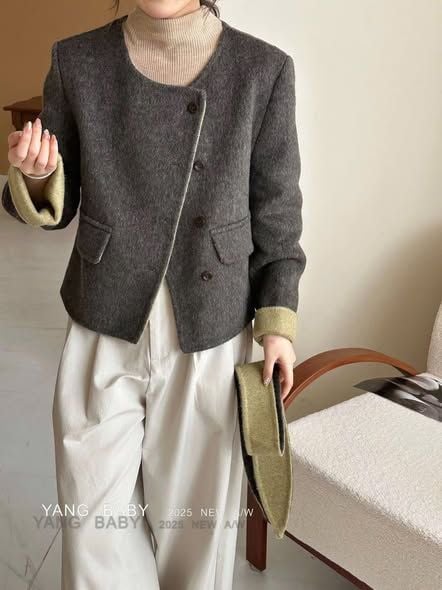 LEN6046 KHOÁC DẠ CỪU PHỐI MÀU KÈM KHĂN (XÁM) 26336