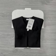 TB9787 - ÁO KHOÁC LỬNG KÈM TAG HOA NHỎ - MÀU ĐEN