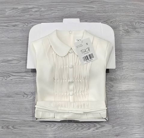 SKY9803 - ĐẦM NGẮN CAO CẤP PHỐI VIỀN EO NƠ - MÀU KEM