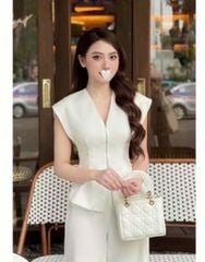 KS1688 - SET ÁO CÁNH TIÊN PHỐI KHÓA KÉO, QUẦN DÀI (KEM)