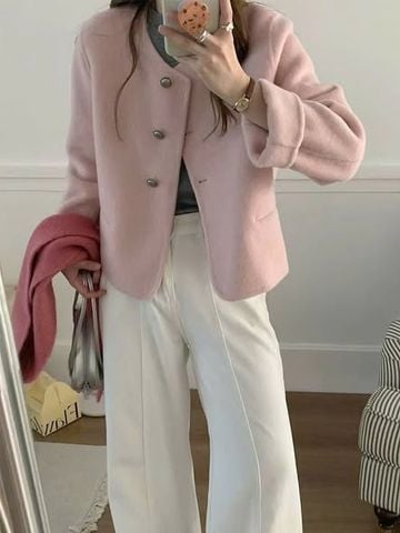 LEN6040 - ÁO KHOÁC PHỐI NÚT BẠC (HỒNG) - 26305