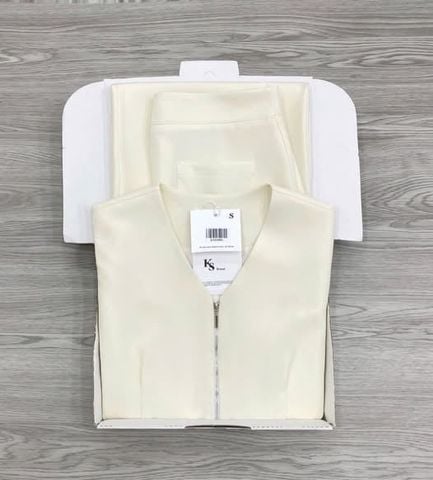 KS1688 - SET ÁO CÁNH TIÊN PHỐI KHÓA KÉO, QUẦN DÀI (KEM)
