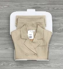 KS1642 - SET VEST FORM NGẮN NÚT BỌC (MÀU DA)