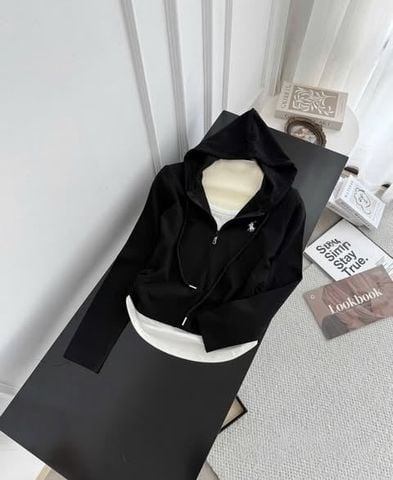 TB9823 - ÁO THUN 2 LỚP CÓ NÓN (ĐEN)