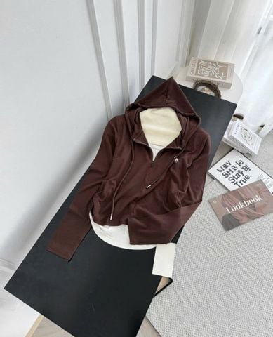 TB9824 - ÁO THUN 2 LỚP CÓ NÓN (NÂU)