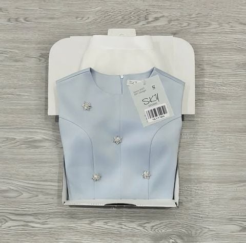 SKY9780 - SET ÁO XANH ĐÍNH ĐÁ, VÁY NGẮN