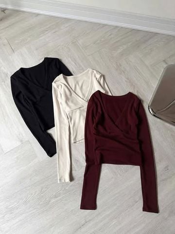 SHE4798 - ÁO THUN TAY DÀI CỔ V (ĐEN)