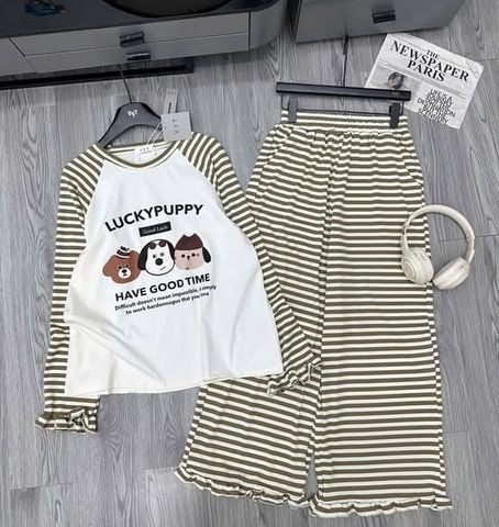 KS1681 - SET BỘ CÚN LUCKY PUPPY VIỀN BÈO (KEM SỌC NÂU)