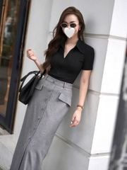 KS1671 - SET ÁO THUN KHÓA KÉO - CHÂN VÁY XÁM