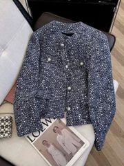 KS1684 - ÁO KHOÁC DẠ TWEED PHỐI NÚT (XANH MUỐI TIÊU)