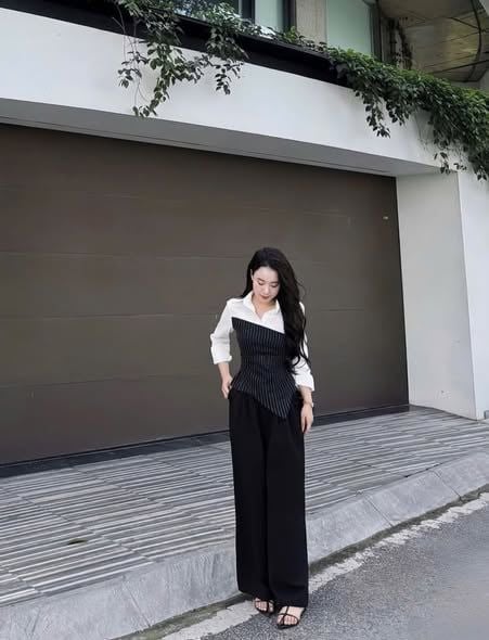 VGU2114 - SET ÁO SƠMI TRẮNG PHỐI SỌC, QUẦN TÂY DÀI