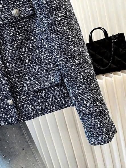 KS1684 - ÁO KHOÁC DẠ TWEED PHỐI NÚT (XANH MUỐI TIÊU)