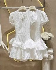 KS1673 - ĐẦM TẦNG THÊU HOA (KEM)