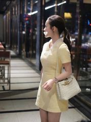 KS1683 - ĐẦM NGẮN CAO CẤP MÀU VÀNG