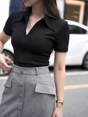 KS1671 - SET ÁO THUN KHÓA KÉO - CHÂN VÁY XÁM