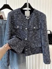 KS1684 - ÁO KHOÁC DẠ TWEED PHỐI NÚT (XANH MUỐI TIÊU)