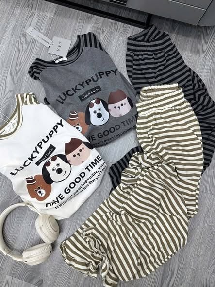 KS1680 - SET BỘ CÚN LUCKY PUPPY VIỀN BÈO (XÁM SỌC ĐEN)