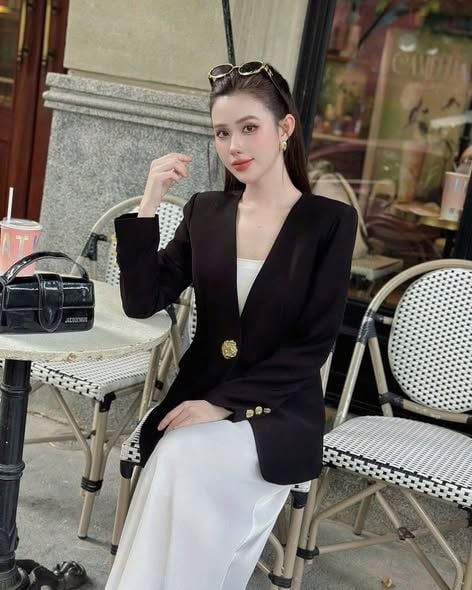 VGU2081 - ÁO KHOÁC PHOM VEST 1 NÚT CÀI CHARM- MÀU ĐEN