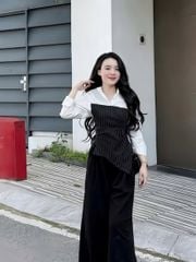 VGU2114 - SET ÁO SƠMI TRẮNG PHỐI SỌC, QUẦN TÂY DÀI