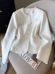 KS1677 - SET ÁO PHỐI NÚT BỌC, VÁY DÀI - KÈM TAG (KEM)