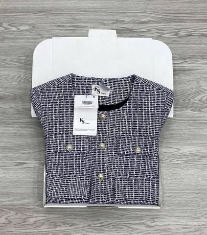 KS1684 - ÁO KHOÁC DẠ TWEED PHỐI NÚT (XANH MUỐI TIÊU)