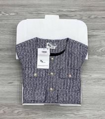 KS1684 - ÁO KHOÁC DẠ TWEED PHỐI NÚT (XANH MUỐI TIÊU)