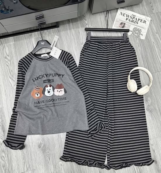 KS1680 - SET BỘ CÚN LUCKY PUPPY VIỀN BÈO (XÁM SỌC ĐEN)